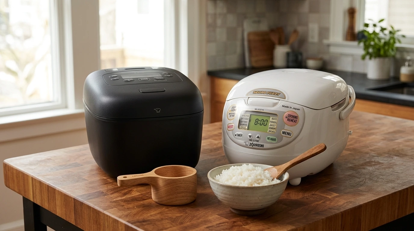 Zojirushi NS-TSC10 Micom rice cooker series compared with Zojirushi flat-top and classic carry-handle models
